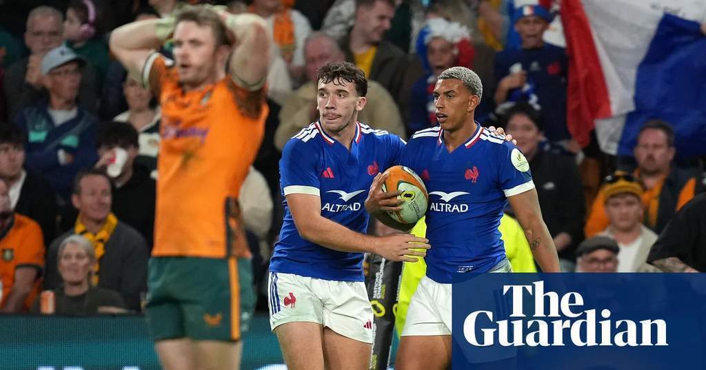Pemain Prancis merayakan kemenangan atas Wallabies dalam laga Nations Championship 2026 di Brisbane.